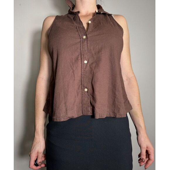 Gap Brown Button Up Sleeveless Top Size Medium - Picture 1 of 4